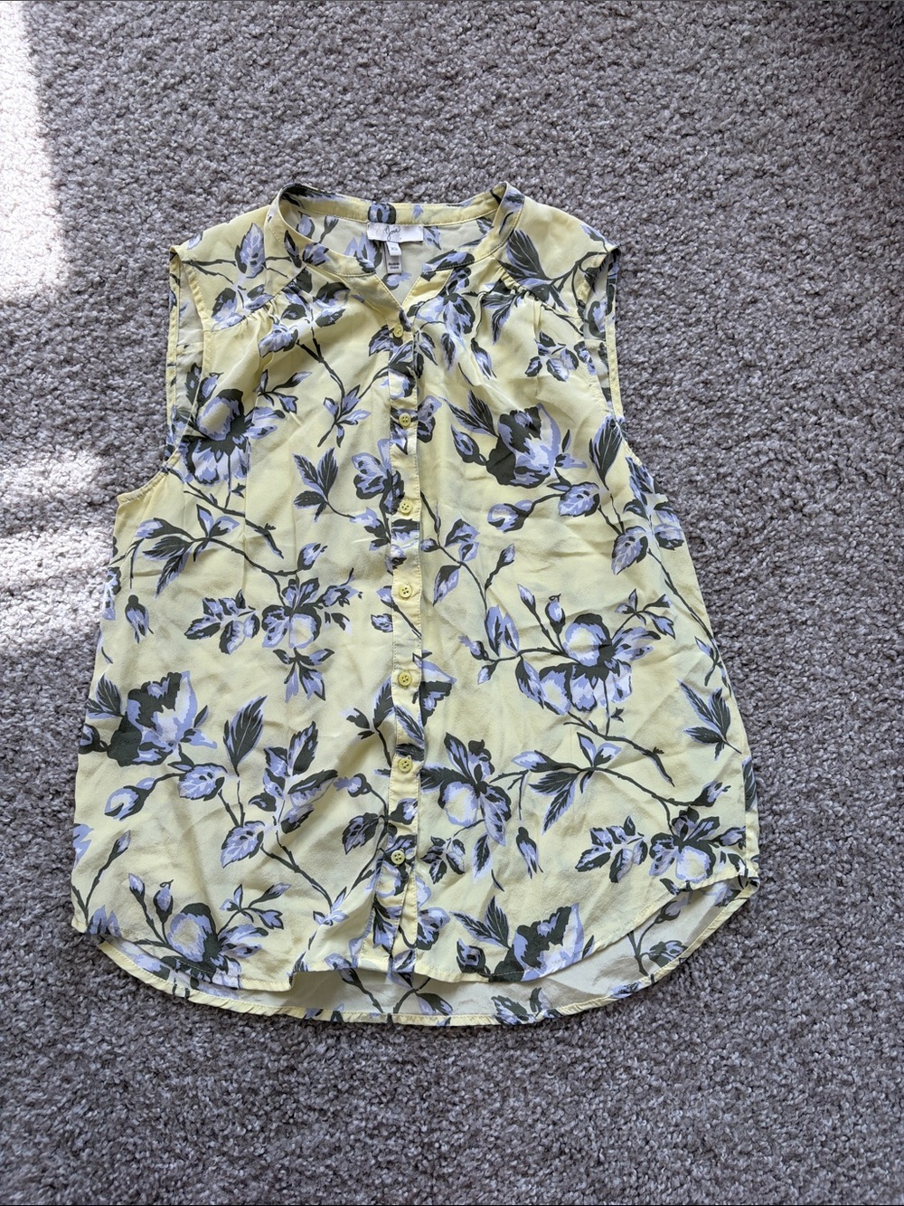 Joie Yellow Floral Sleeveless Button-Front Silk Blouse